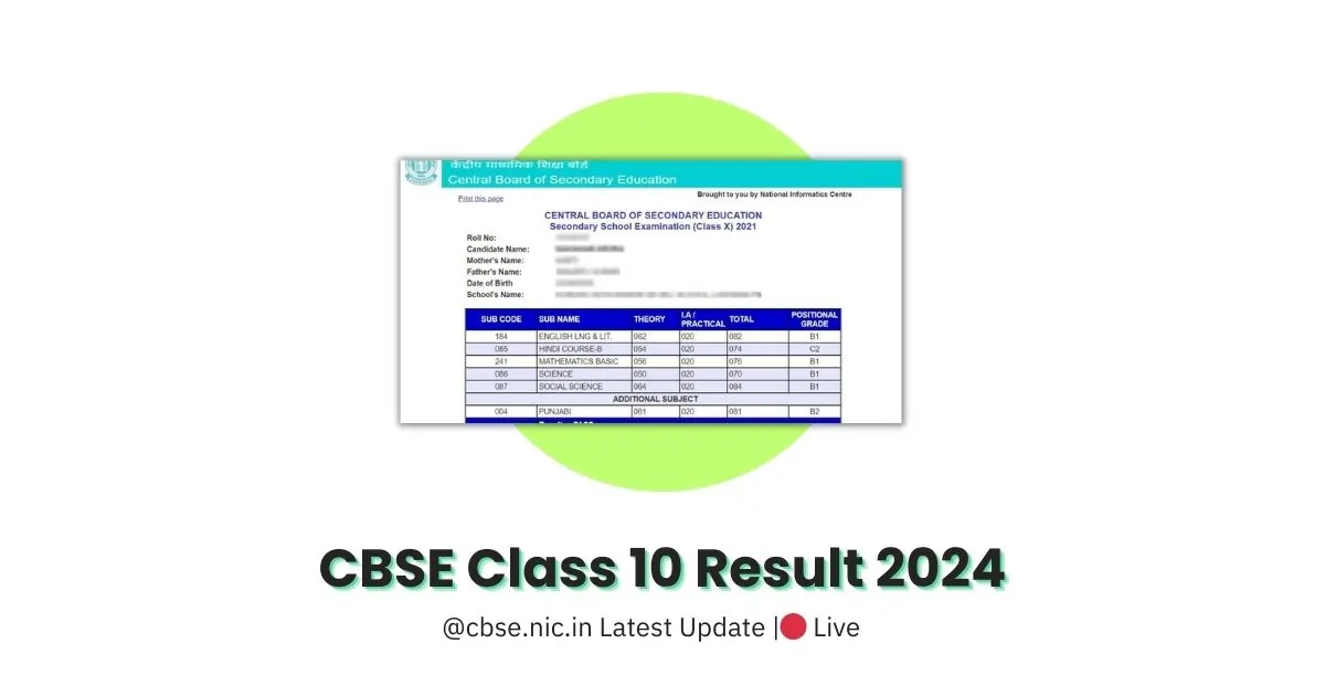 CBSE Class 10 Result 2024 cbse.nic.in Latest Update Live